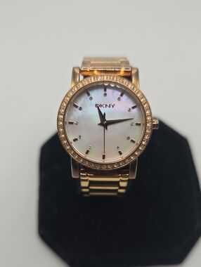 DKNY Rose Gold Crystal Bezel Mother-of-Pearl Dial Bracelet Watch